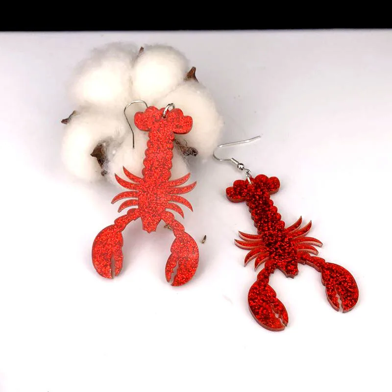 New Interesting Red Lobster Acrylic Earrings with Unique and Novel Acrylic Seafood Ornaments Suitable for Women\'s Gifts