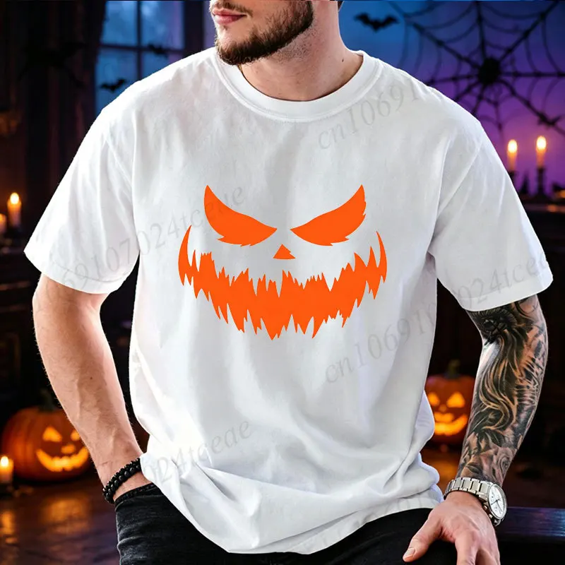 Halloween-T-Shirt mit gruseligem Kürbisgesicht, minimalistisches Design, Oversize-Schnitt, lässiges T-Shirt, für Herren, Unisex, Halloween-Party-Kostüm, Oberteil. – Detail 5