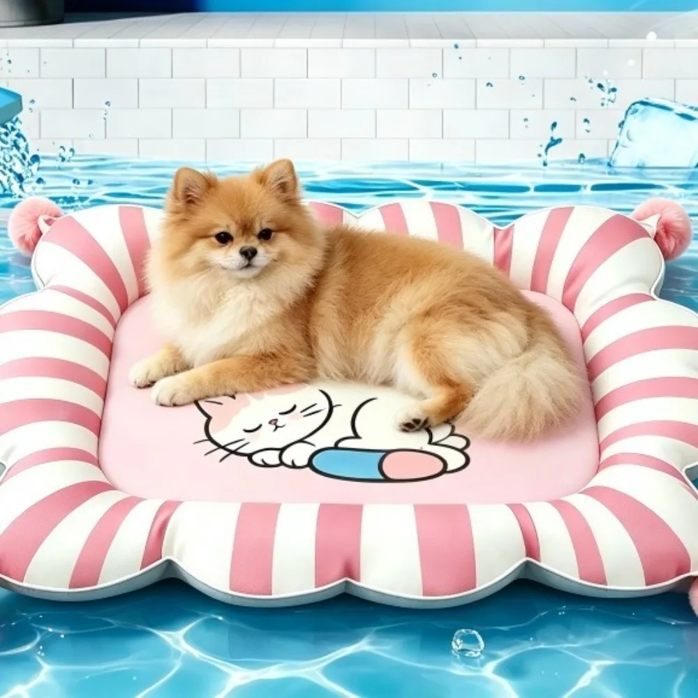 Tapis rafraîchissant pour animaux de compagnie résistant à l'usure, lit pour animaux en soie glacée amovible et confortable, coussin respirant double face pour animaux de compagnie, saison estivale