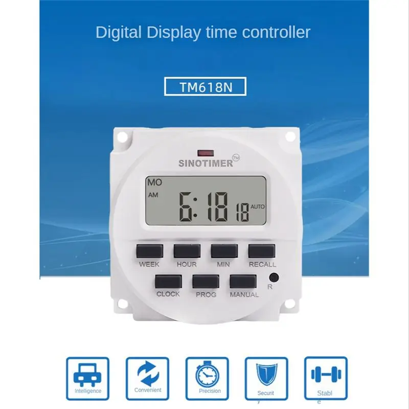 Tm618N-2 Lcd 1.6 Inch Digital 220V Ac Programmable Timer Switch with Relay Inside and Countdown Time Function
