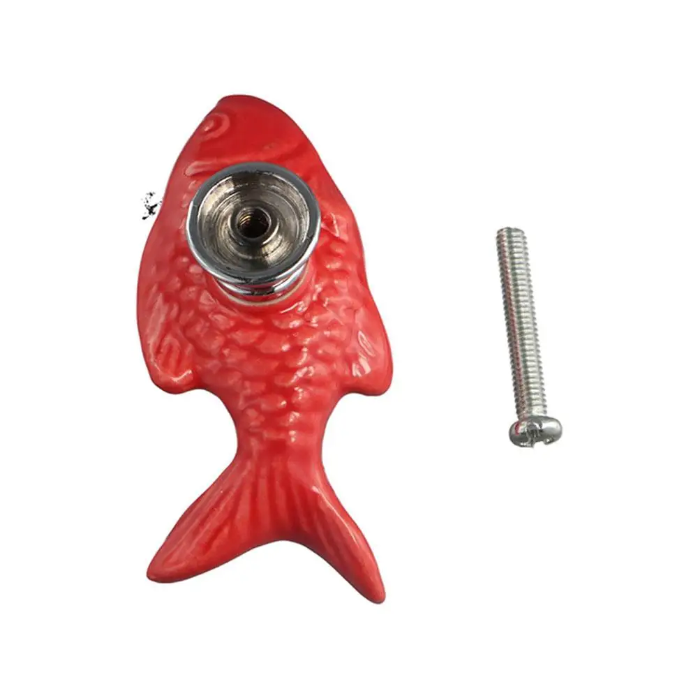 Stylish Ceramic Drawer Knob Single Hole Fish Shape Door Handles Cabinet Handle Kitchen