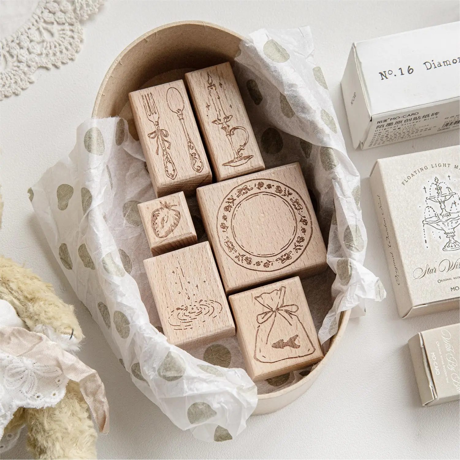 Tableware Themed Scrapbooking Wood Stamp Candle Plate Design Craft Stationery Supplies for Journaling Diary And Collage Making
