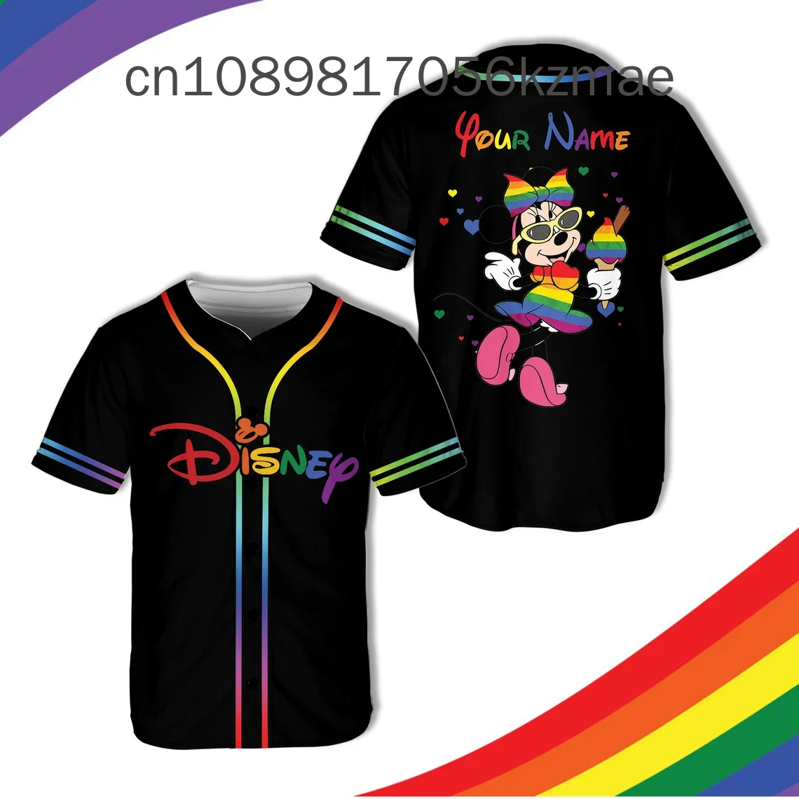 

2024 New Disney Mickey And Minnie Pride Month Baseball Jersey Men's and Women's Children's Custom Name Disney Baseball Shirt