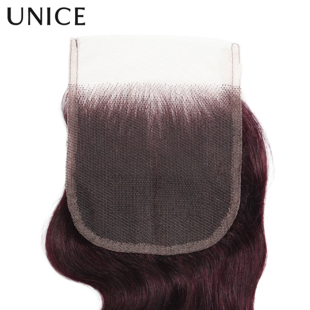 UNice Black Cherry Body Wave 4x4 Lace Closure 1PC Free Part 100% Human Hair Closure 14-20 Inch