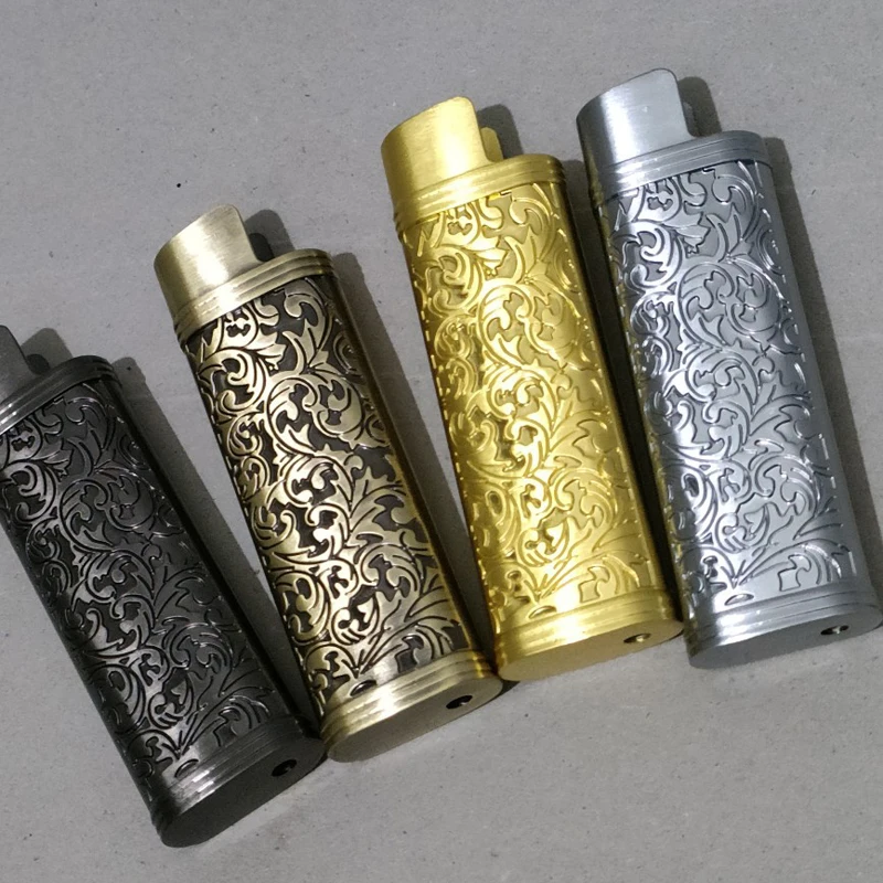 Classic Durable Reusable Alloy Case Lighters Universal Outside Armor Cover Fashion carving Metal Shell For Cricket Ed1