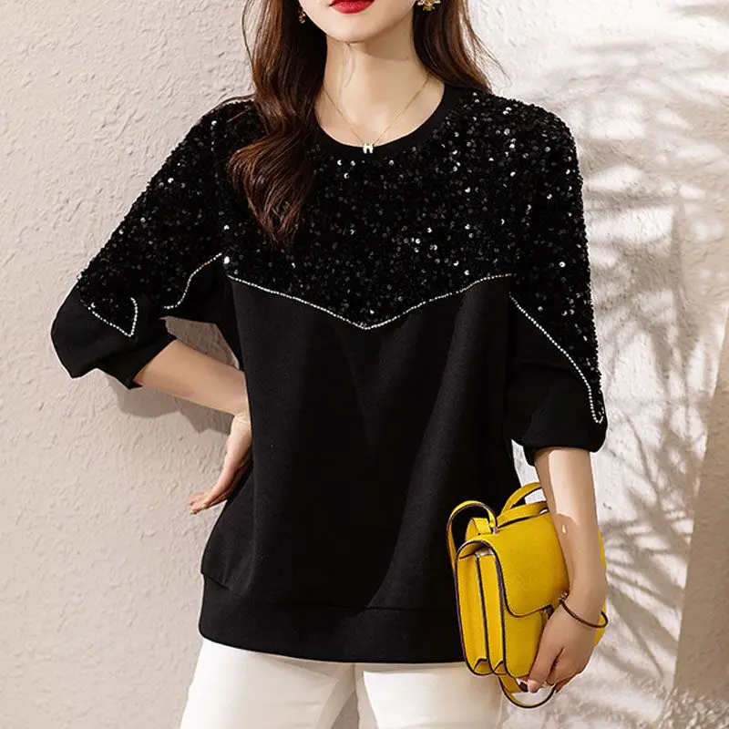 

Футболки, блестящая свободная одежда, женские топы, черные женские футболки, блестящие зеленые футболки, Новое поступление 2024, футболки на весну и осень