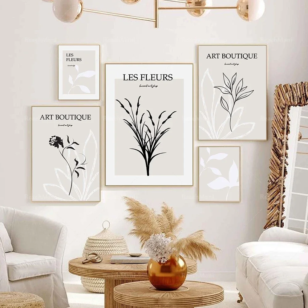 Gallery wall art prints, Les Fleurs posters, plant prints, modern aesthetics neutral wall art canvas print posters