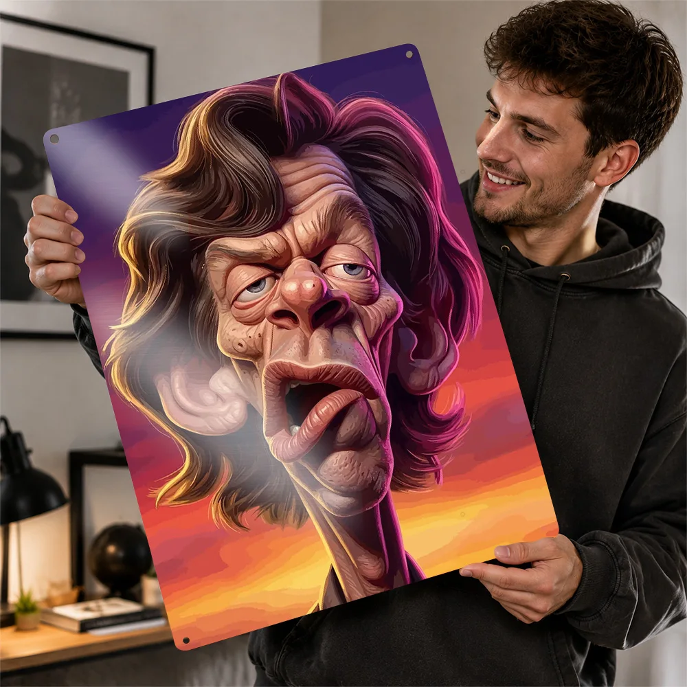 Mick Jagger Caricature Portrait 3D Texture Metal Poster Customized Wall Art Tin Sign Gift for Mancave Luxury Decoration Home