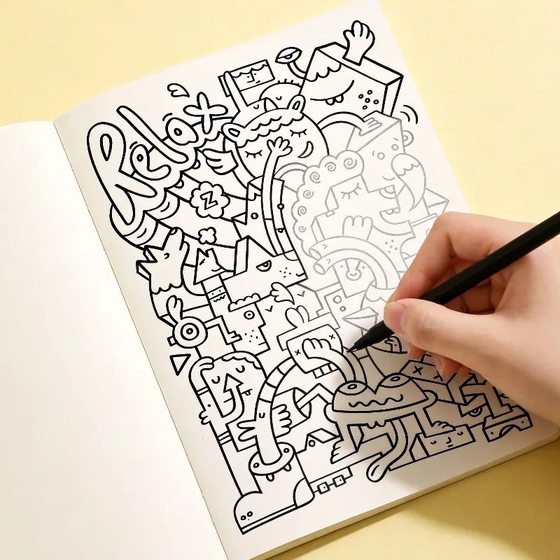 A 24 Page,  Sketchbook for Calming Down and Stress Relief, Including Line Drawing and Coloring, Multi Theme Coloring, No Pens