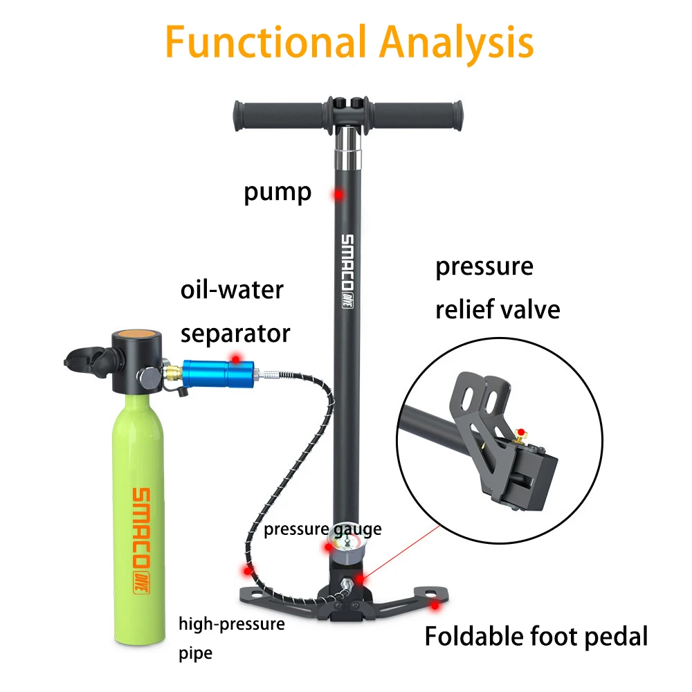 30mpa 4500psi 300bar 4 Stage High Pressure Air PCP Pump For Pcp Hunting Car Bicycle Refilling PCP Compressor