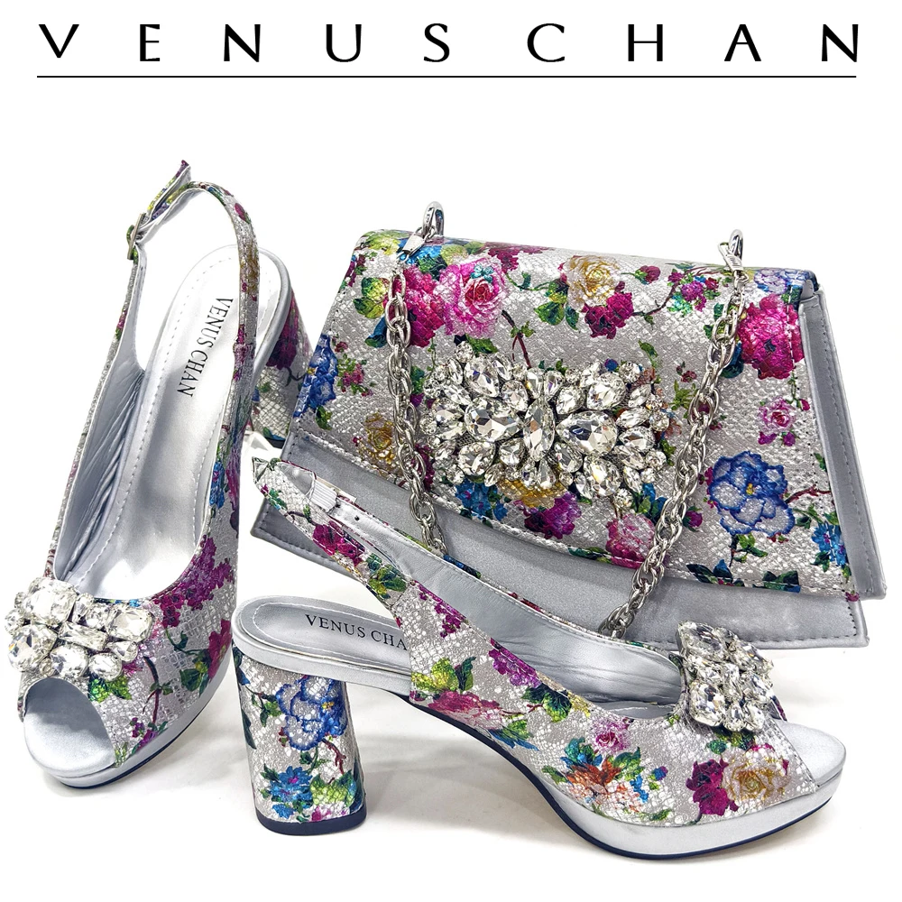 Venus Chan New Design Nigerian Style Women Heels Shoes And Elegant Bag Set Color Matching Handbag Wedding Party Women Shoes