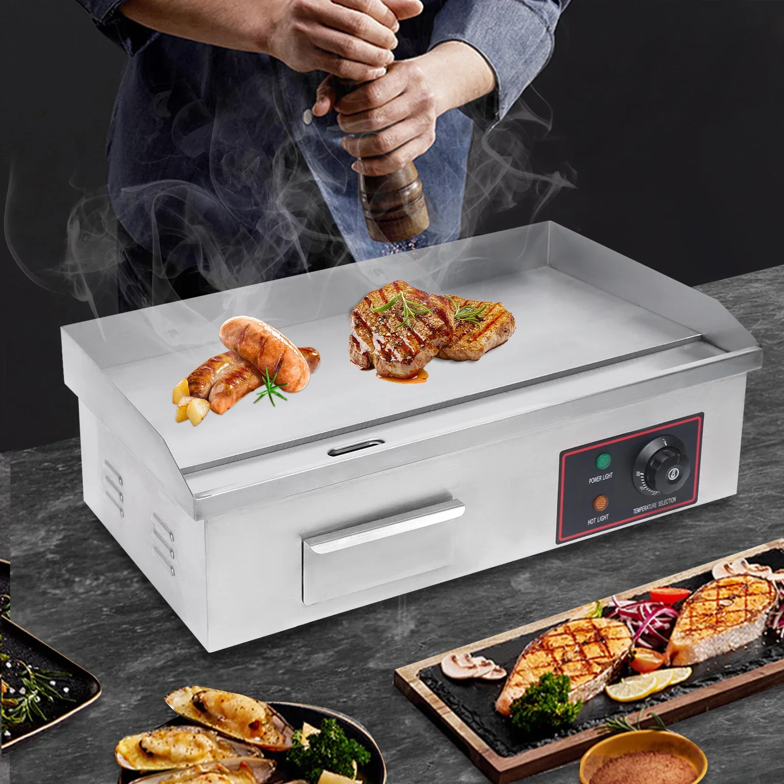 شواية كهربائية تجارية 1600 وات 22 بوصة، شواية مسطحة، طبق ساخن، كونترتوب للشواء