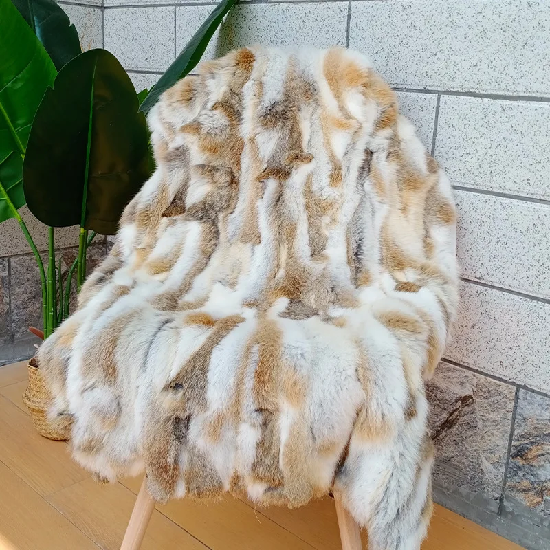 58x117cm Natural Rabbit Fur Patchwork Blankets Winter Bedspread on The Bed Striped Throw Blanket Soft Sofa Cover