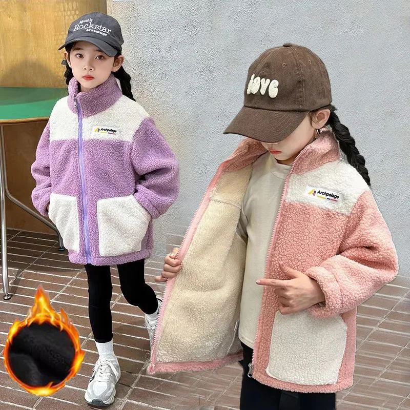 LammWolle Warme Jacken Für Mädchen Kinder Herbst Winter Oberbekleidung Kinder Plus Samt Mäntel Neue Teenager Mode Gepolsterte Kleidung