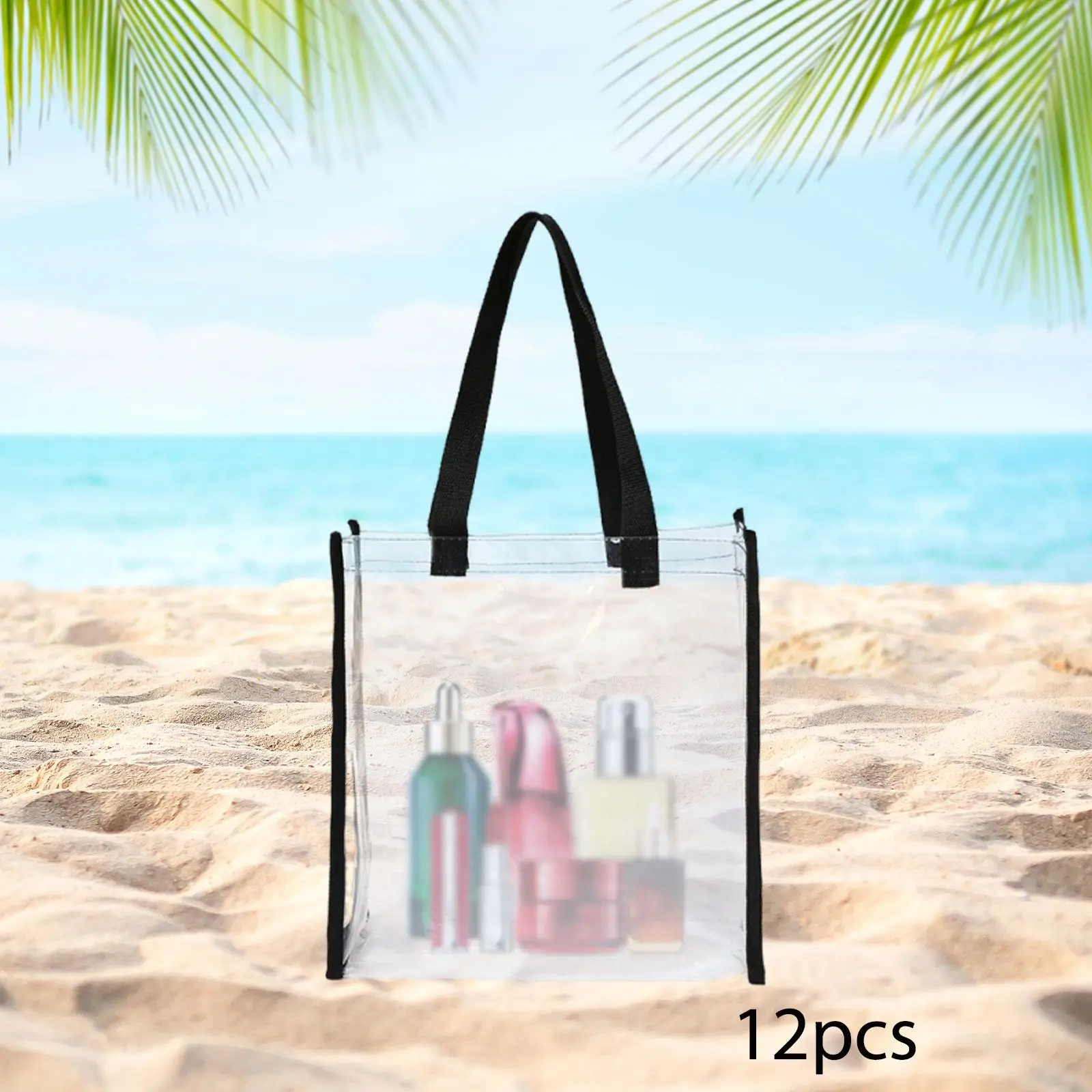 

12x Transparent Tote Bag PVC Shopping Bag Large Casual Clear PVC Cosmetic Bag Tote Handbag Beach Tote for Outdoor Sports Picnic