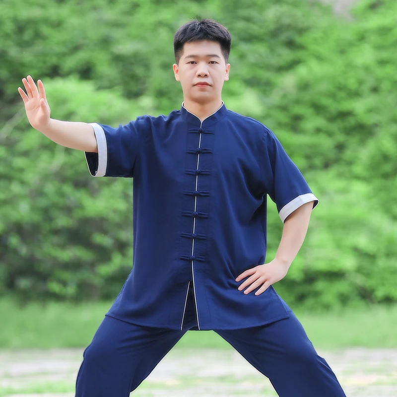 2025 Summer Tai Chi Suit, New Brocade Linen Short Sleeve Unisex Top, Breathable & Skin-Friendly for Baduanjin