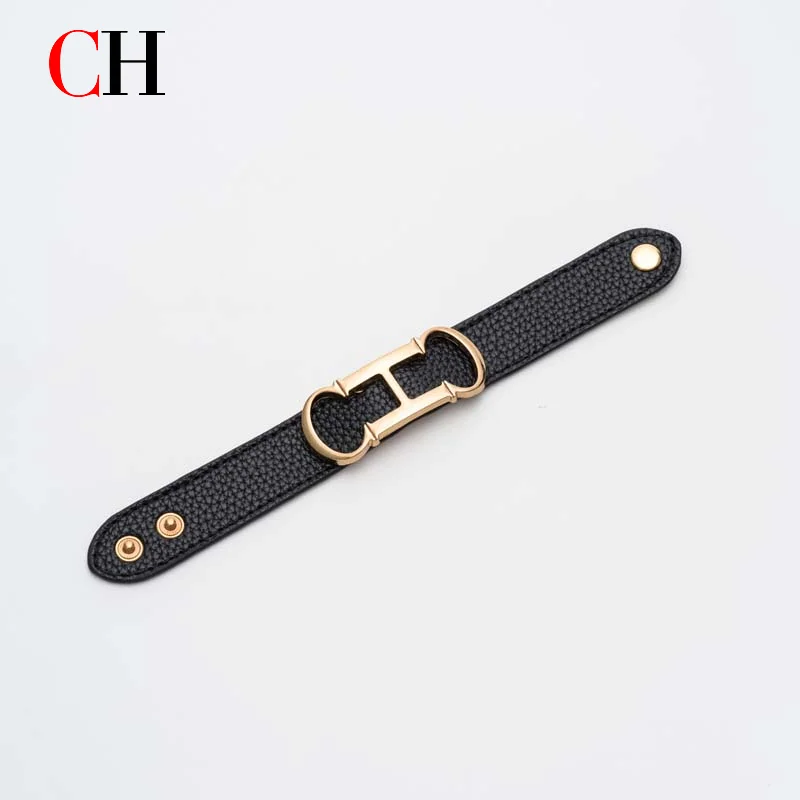 CH Classic Solid Tone WideShiny Gold H Buckle Layering Design Daily Date Night Party Matching Accessory