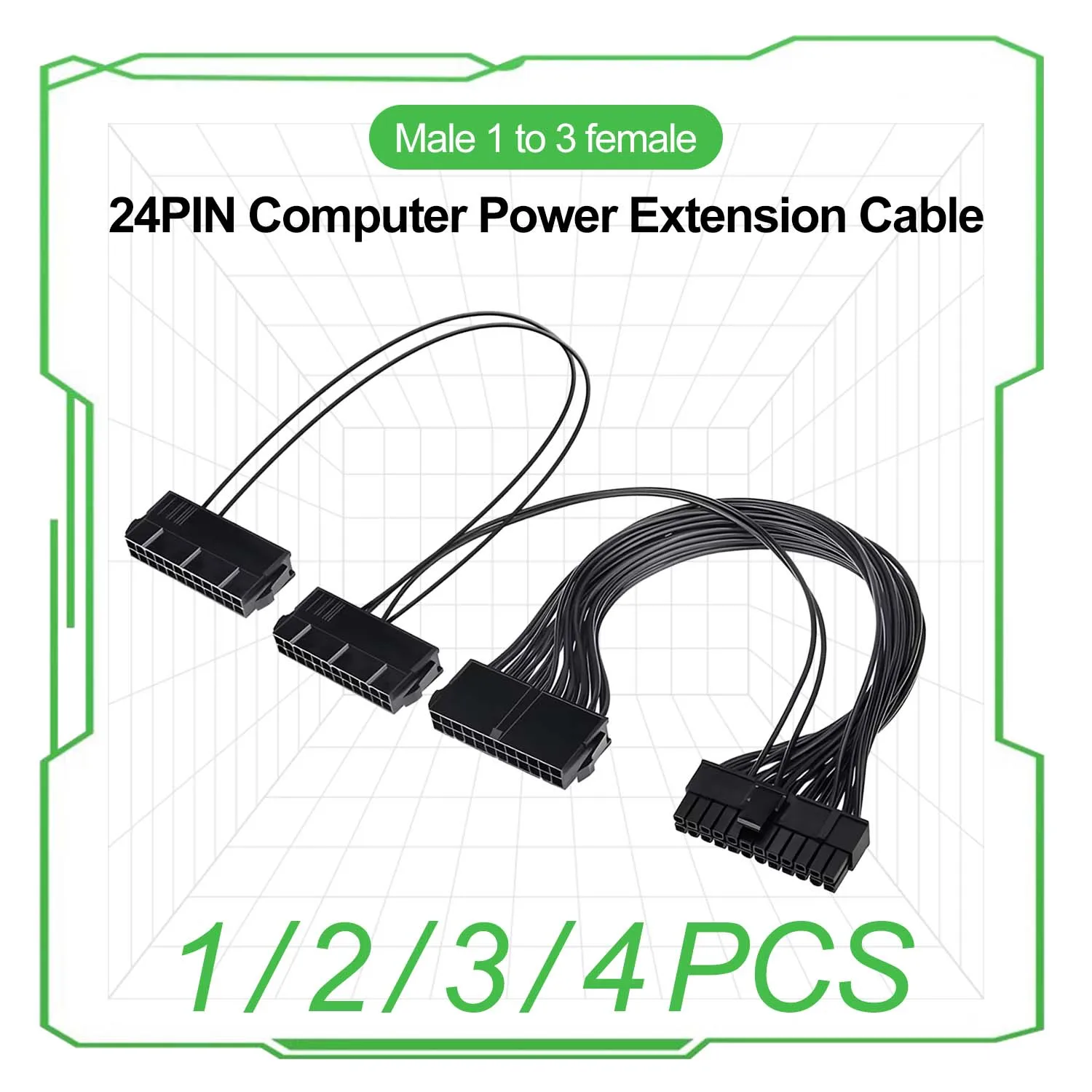 

24PIN Computer Power Extension Cable 30CM ATX 24-Pin Male 1 to 3 Female PSU Adapter ATX Chassis Power Synchronization Splitter