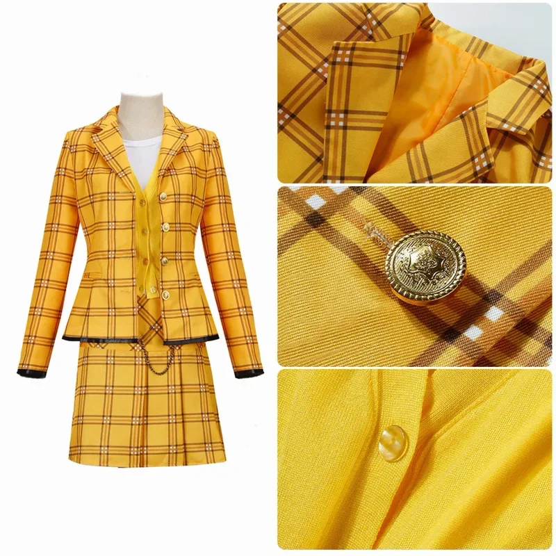 Vestido adulto xadrez amarelo, Cher Horowitz, mesmo filme uniforme, Cosplay