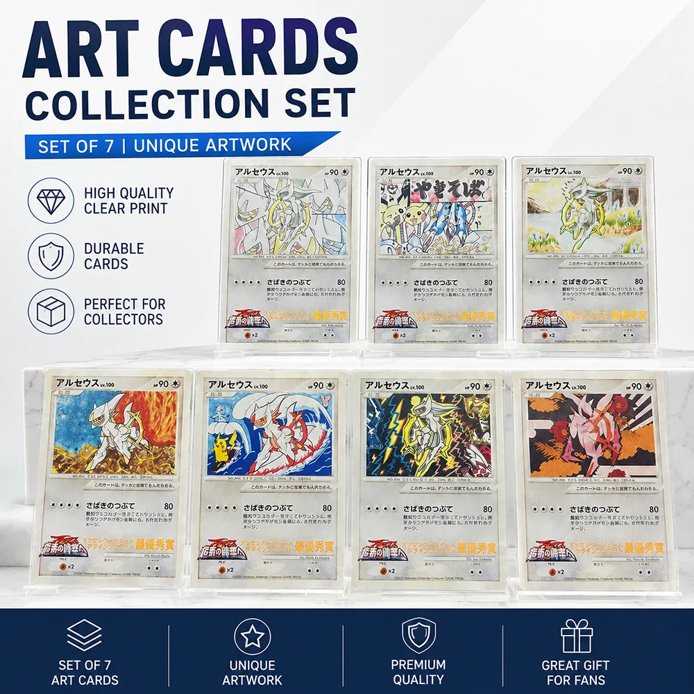 Conjunto de Cartas Colecionáveis Anime PTCG 7PCS Arceus Fan Art, Estilo Japonês, Coleção Completa de Cartas com Arte em Foil, Presente para Fãs de Cartas