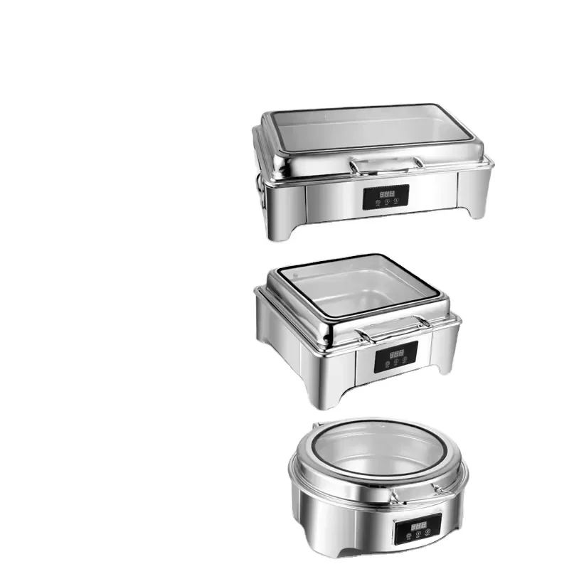 6L Round Inner Chafing Dish Set Catering Wedding Buffet Server with Stainless Steel and Brass Glass Table Top