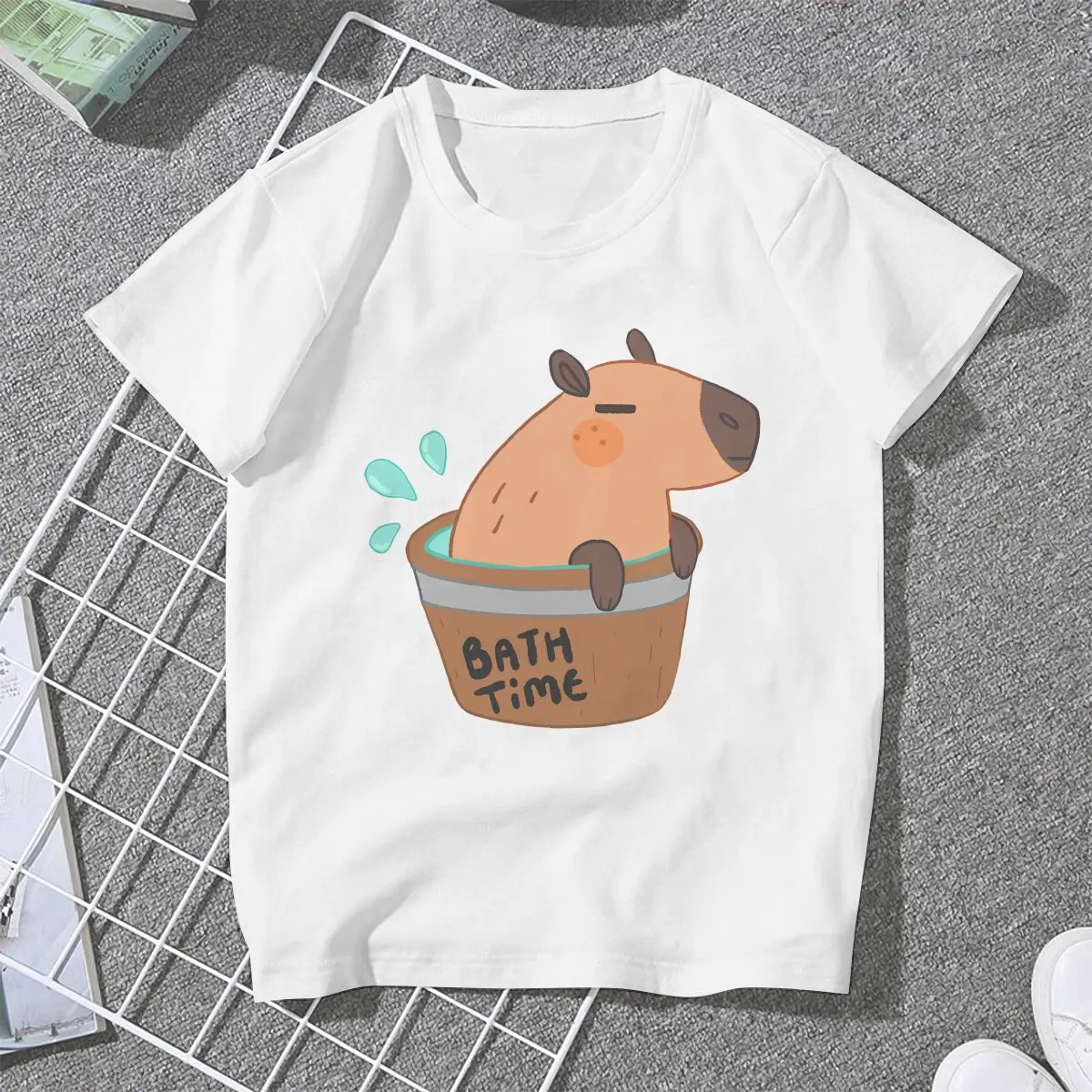 Bath Time Women TShirt Capybara Animal Girls Y2k Basic Tees O-neck Polyester Female T Shirt Funny Gift