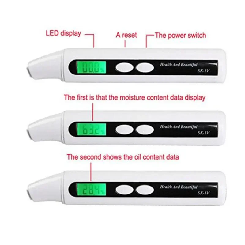 Pele Umidade Tester Pen, Digital LCD, Umidade Da Pele e Analisador De Conteúdo De Óleo Para Rosto Testa Bochecha Olho Facial, SK-IV