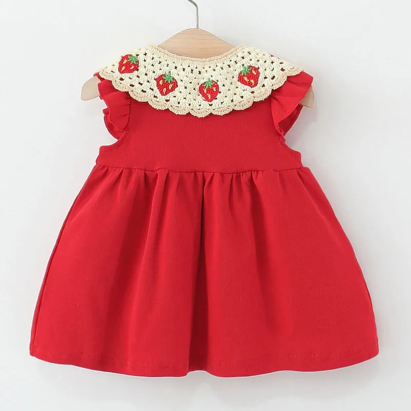 2Piece Sets Summer Baby Girl Clothes Korean Cute Strawberry Bow Sleeveless Red Toddler Dress+Bag Kids' Dresses And Suits B451