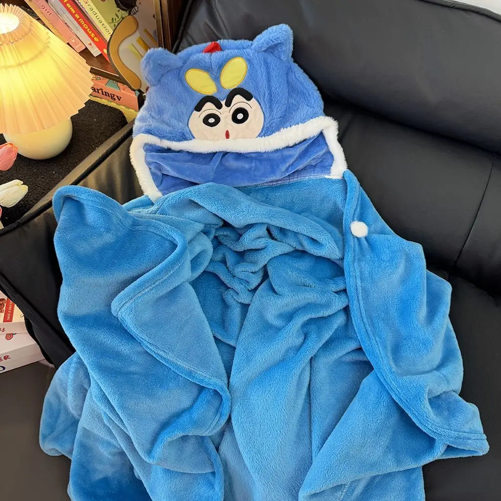 Comfortable Crayon Shin-Chan Hooded Blanket Cartoon Anime Thickened Cloak Flannel Nap Sleeping Indoor Warm Blanket Gifts Girl