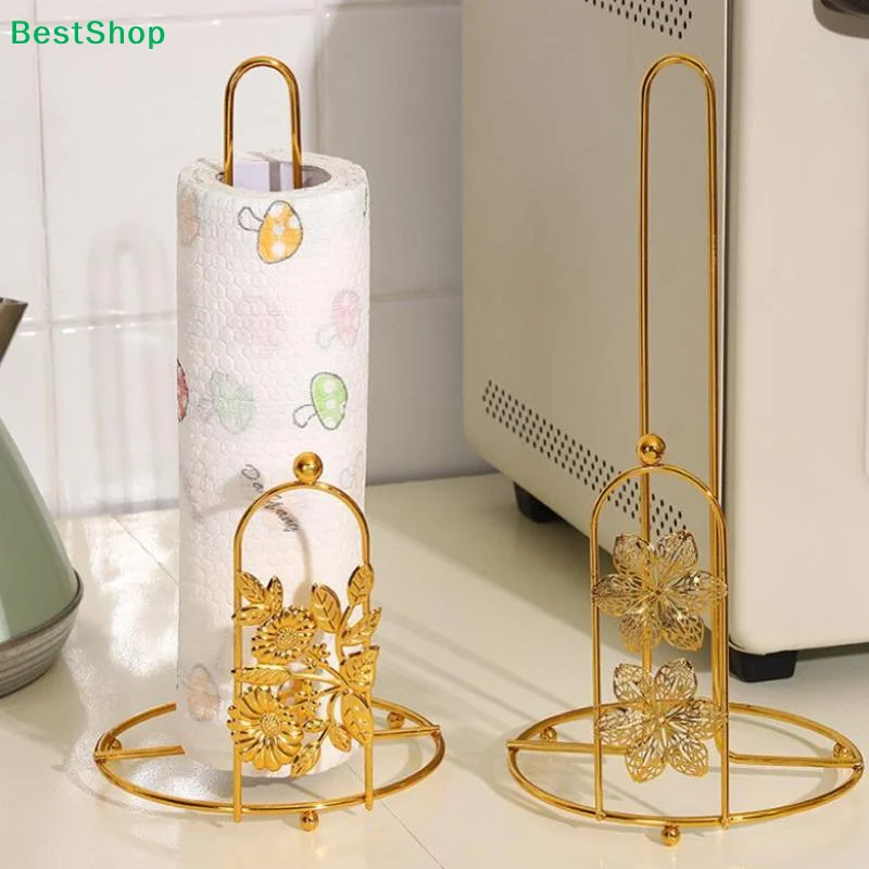 Retro Iron Tree Paper Towel Gold Free Standing Roll Paper Holder Towel One-handed Tear Decorative Tissue Stand Kitchen