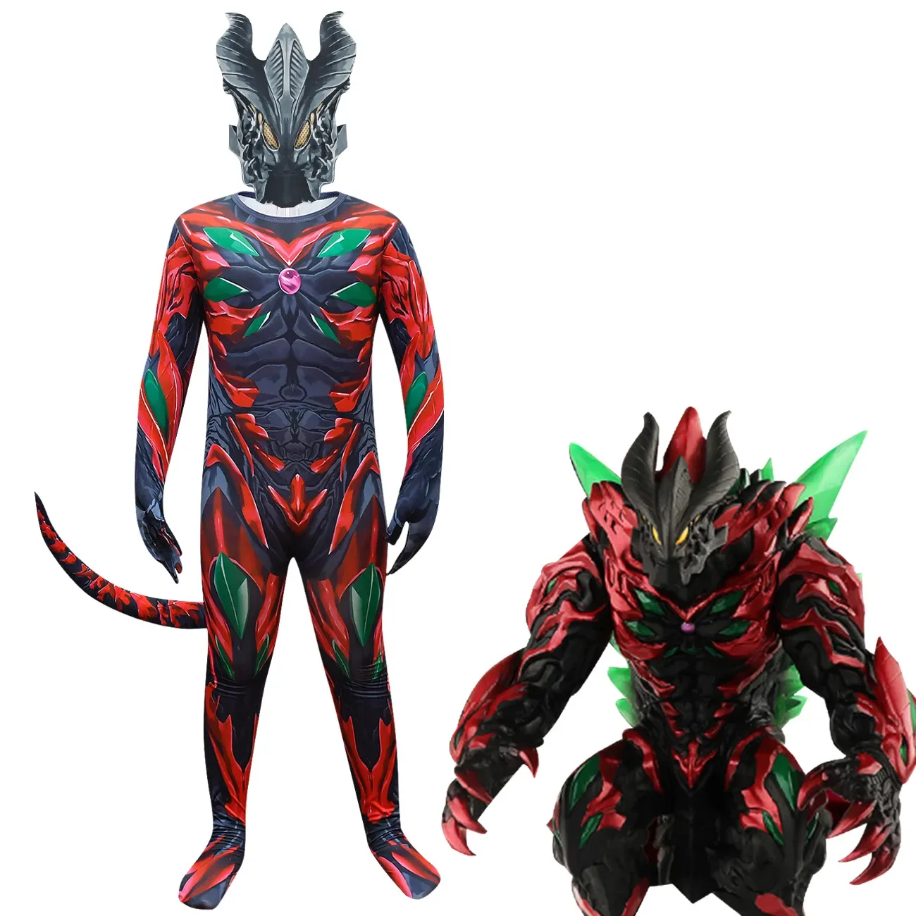 Kids Movie Dragon Monster Jumpsuit with Gloves Mask Set Outfit for Boys Christmas Halloween Cosplay Costume