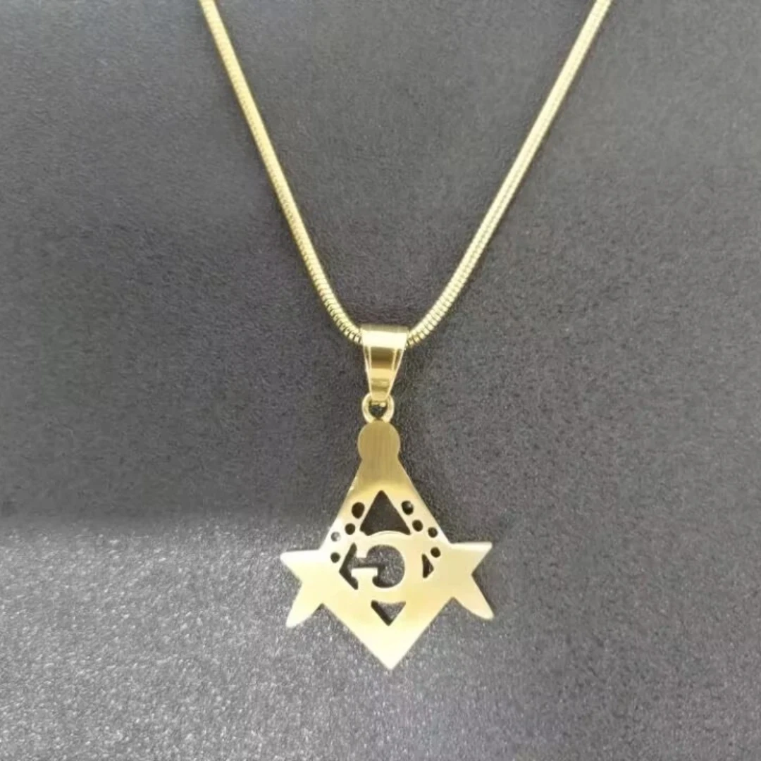 Masonic Necklace for Men Gold Silver Plated Mason Energy Freemason Pendant Stainless Steel Amulet Religious Gothic Punk Jewelry