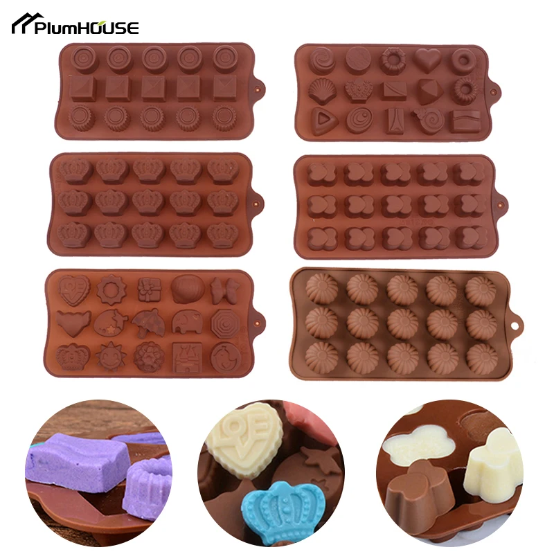 15 Holes Chocolate Mold Fudge Ice Cube Silicone Mold Tray Rose Christmas Easter Heart Egg Shell Five-pointed Star Chocolate Mold