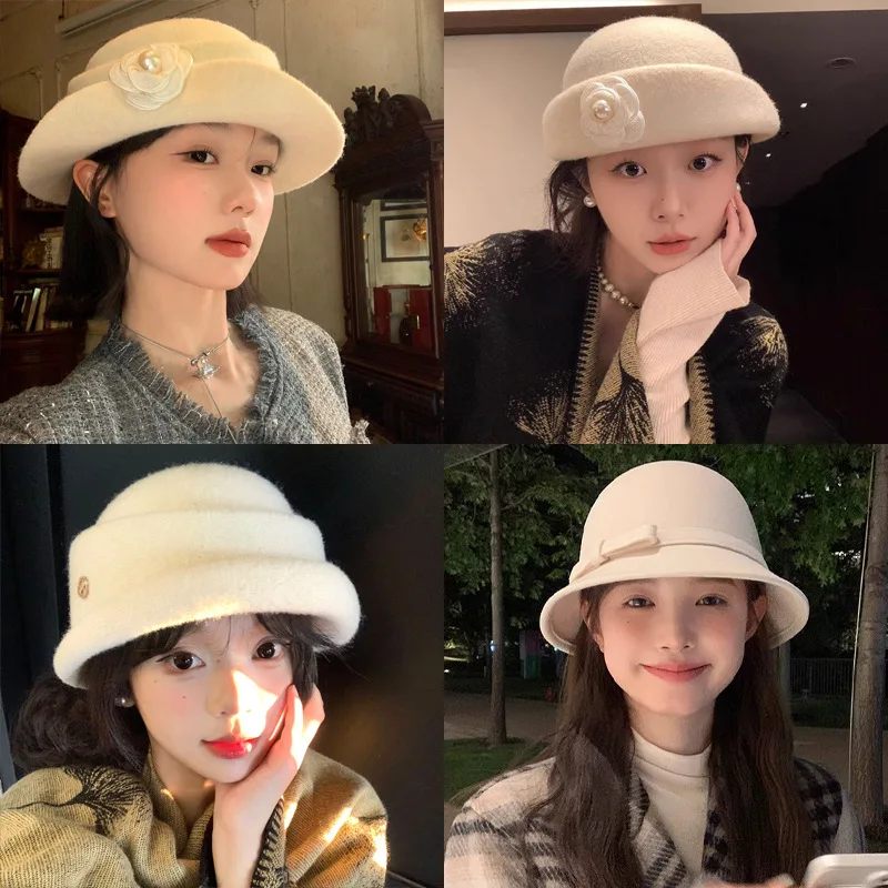 Vintage Lady Style Bucket Hat Women Autumn Winter Face Slim Dress Hat
