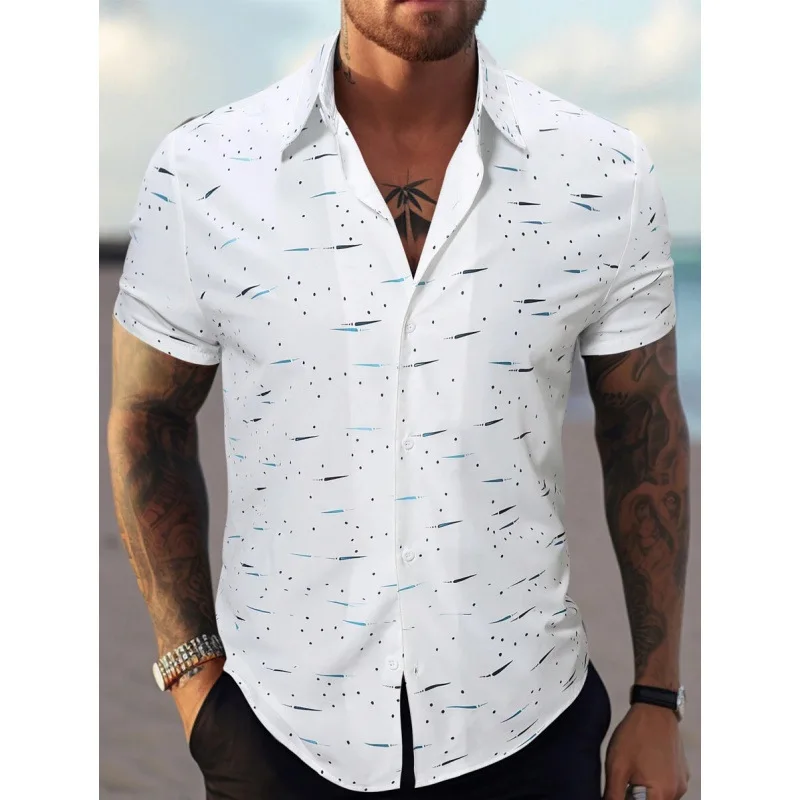 Commuting and Vacation Dual-use Refreshing Shirt with Minimalist and Fine Lines for Men's Summer Short Sleeved Top