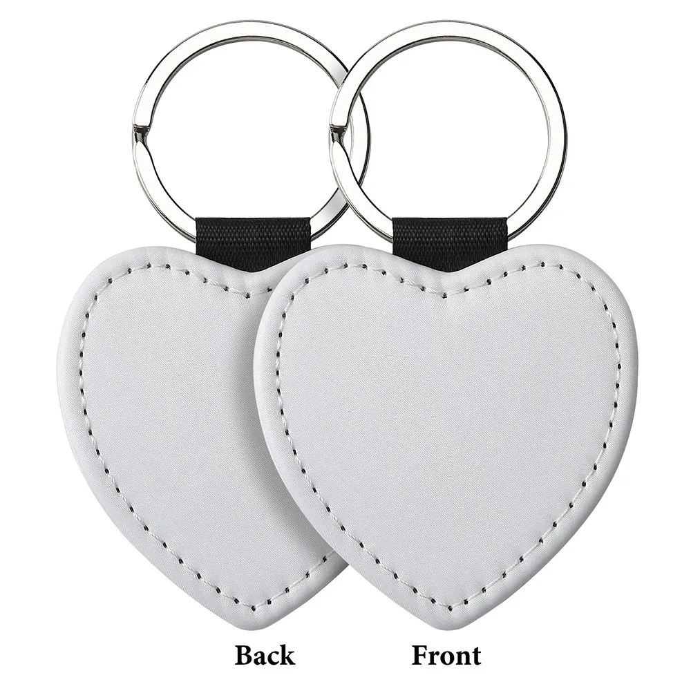 DIY Dye Sublimation Blanks Keychain Creative PU Leather Heat Transfer Keyring Pebbled Grain Heart