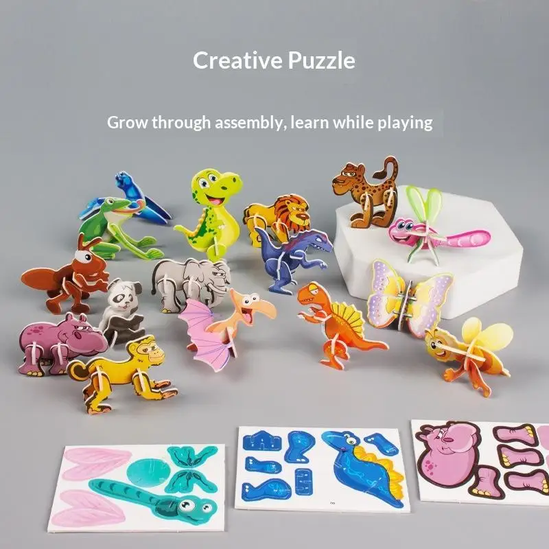 3D Jigsaw Puzzle Card Toys 25Pcs Animals Dinosaurs Airplanes Insects Blocks for Kids Party Goodie Bag Fillers