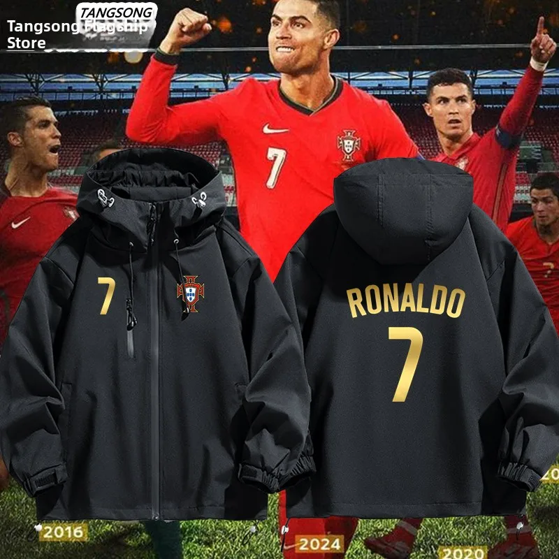 Abrigo con Capucha de Manga Larga de Fibra Cosite de Poliéster y Nailon Cortavientos ex 2024 Cup Ronaldo 7 Jaet para Primavera, Otoño e Invierno