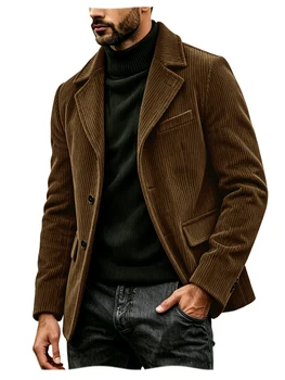 Men's Corduroy Suit Jacket Vintage Notched Lapel Single Breasted Loose Fit Casual Blazer High Quality Fashion Sport Coat Busines 11
