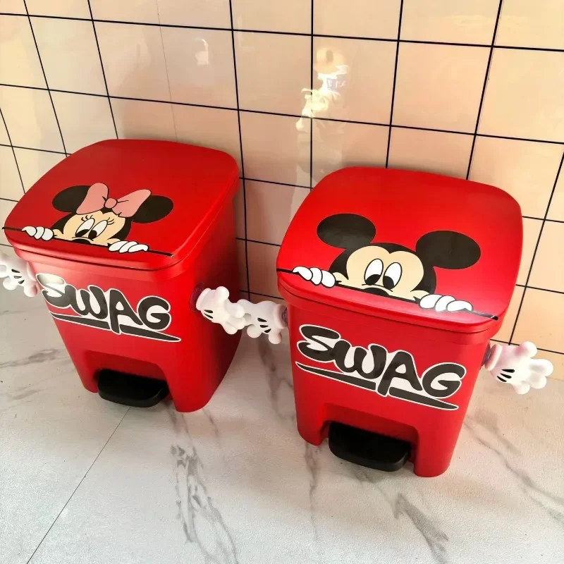 Kawaii Mickey cartoon trash can household high-looking living room bathroom foot pedal with lid large capacity paper basket