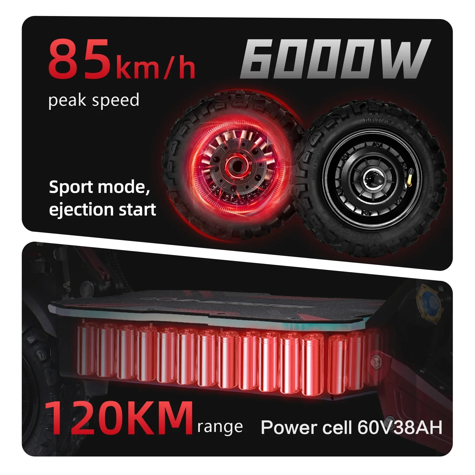 Boyueda S5 Electric Scooter 6000W Motor 60V38AH Battery 11 Inch Adult Off-road EScooters 85km/h Double Drive Version E-Scooter