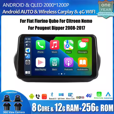 9‘’ Android 14 Auto For Fiat Fiorino Qubo For Citroen Nemo For Peugeot Bipper 2008-2017 Car Radio Stereo Multimedia Player WIFI