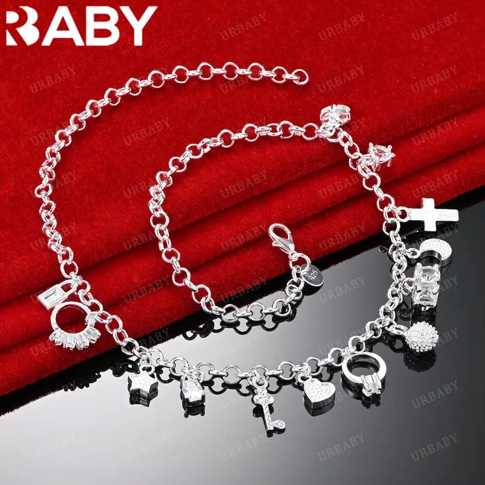 

URBABY Стерлингового Серебра 925 пробы 45 см Различные Подвески Ожерелье Очарование Трендовые Подарки На День Рождения Модная Вечеринка