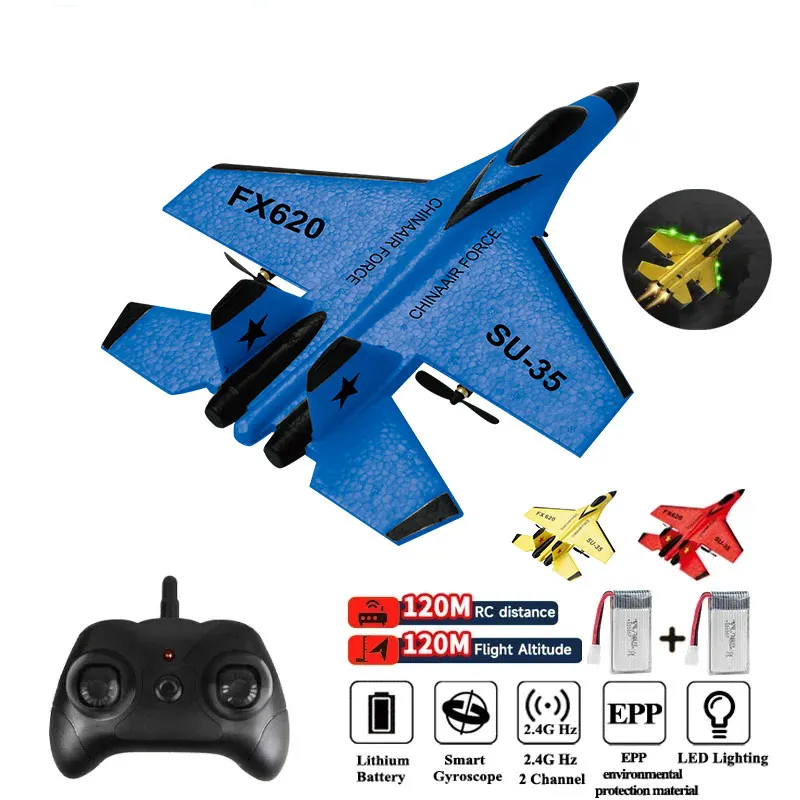 2.4G RC Plane SU35 Aircraft Remote Control Flying Model Glider EPP Foam With LED Lights Toys For Children Airplane Gifts