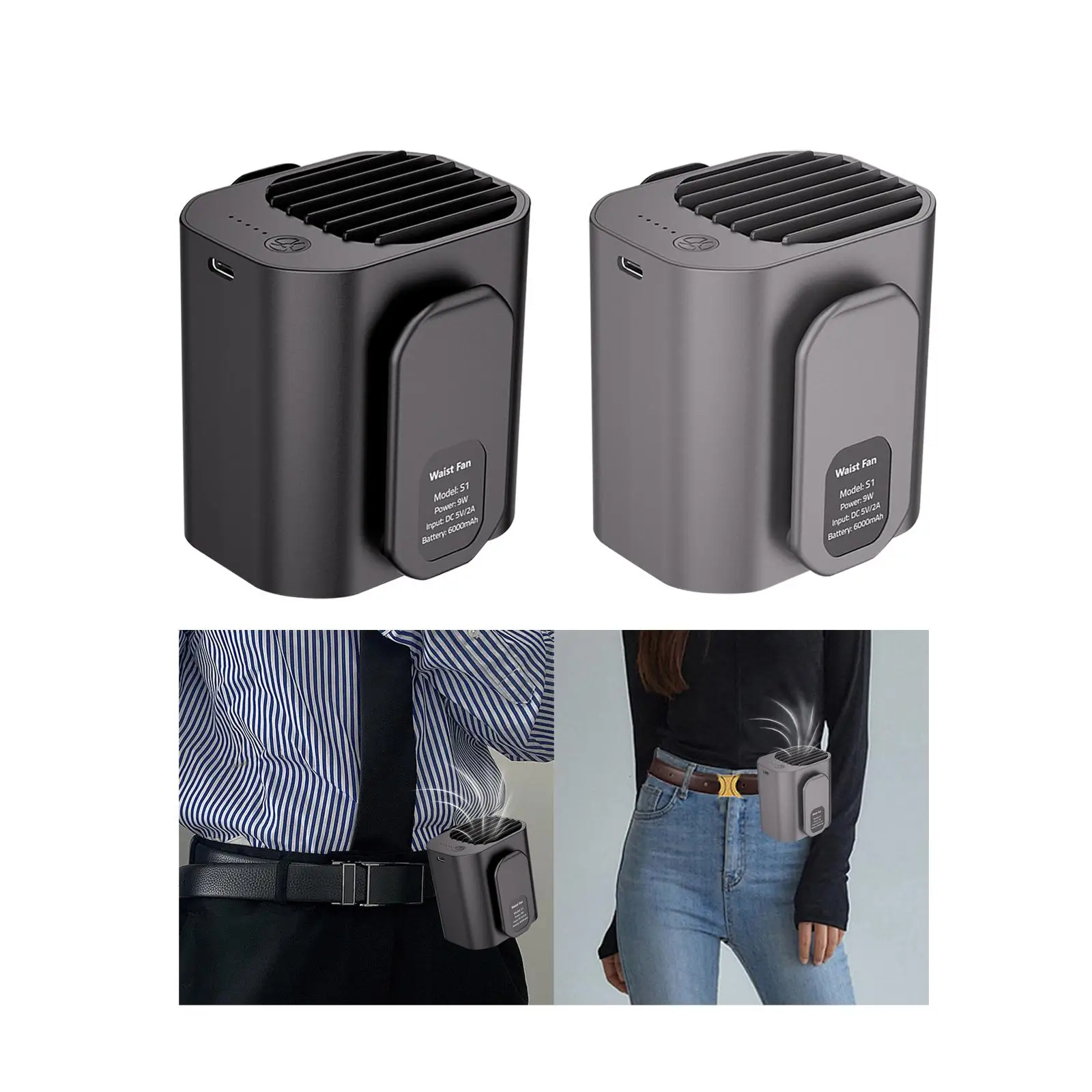 حزام شخصي مروحة مكتب المشجعين USB 6000mAh المحمولة مروحة صغيرة الخصر كليب على مروحة قلادة مروحة للعمال التنزه السفر مزارع في الهواء الطلق