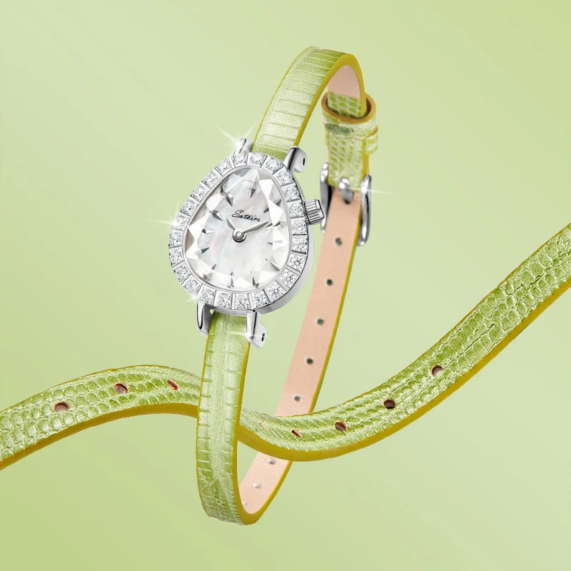 Sotoiru Watches For Women 2025 Trend Summer Limit Luxury Green Leather Quartz Watch Party Jewelry Set For Women Gift 3pcs/Set