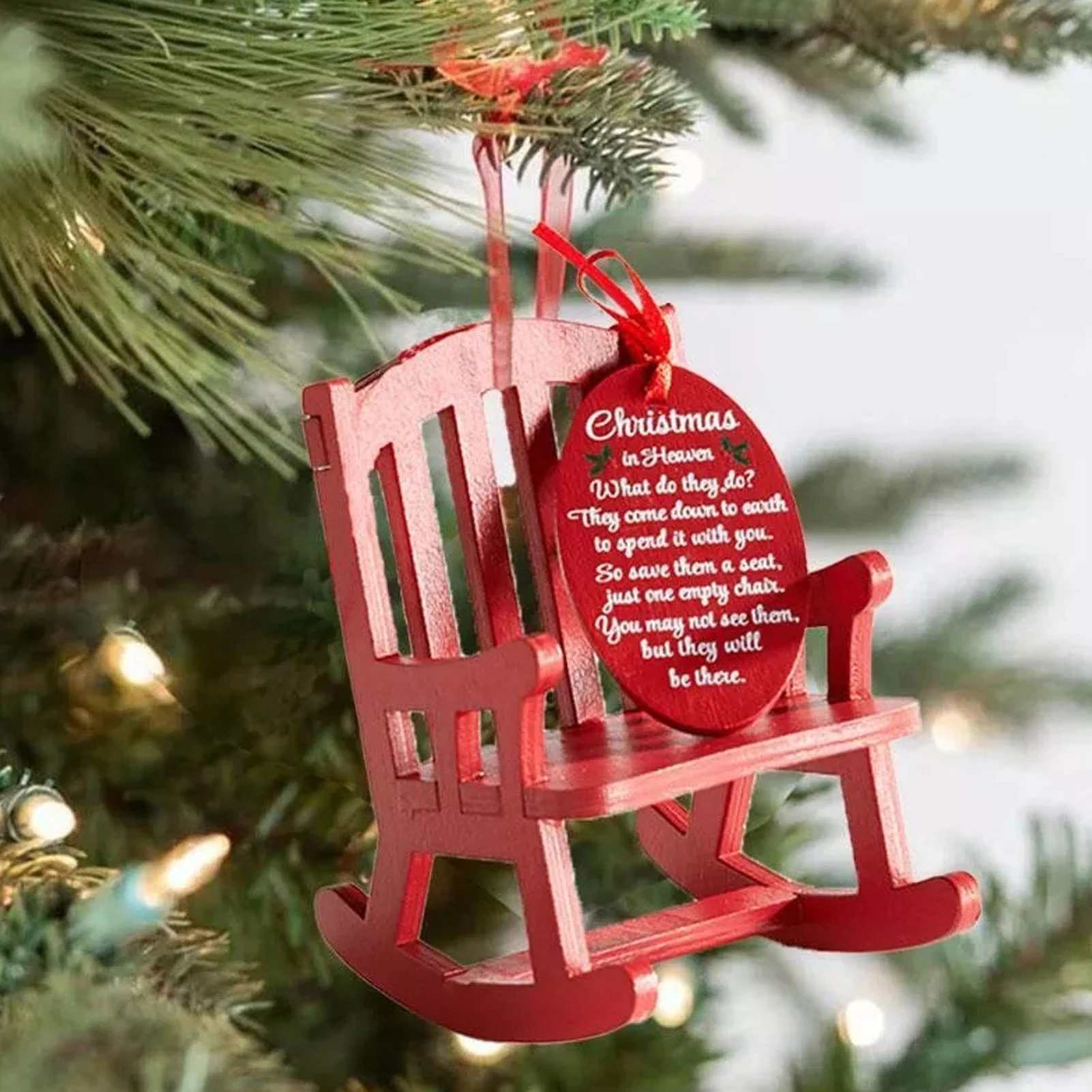 Christmas In Heaven Memorial Ornament Mini Wooden Rocking Chair with Meaningful For Christmas In Heaven