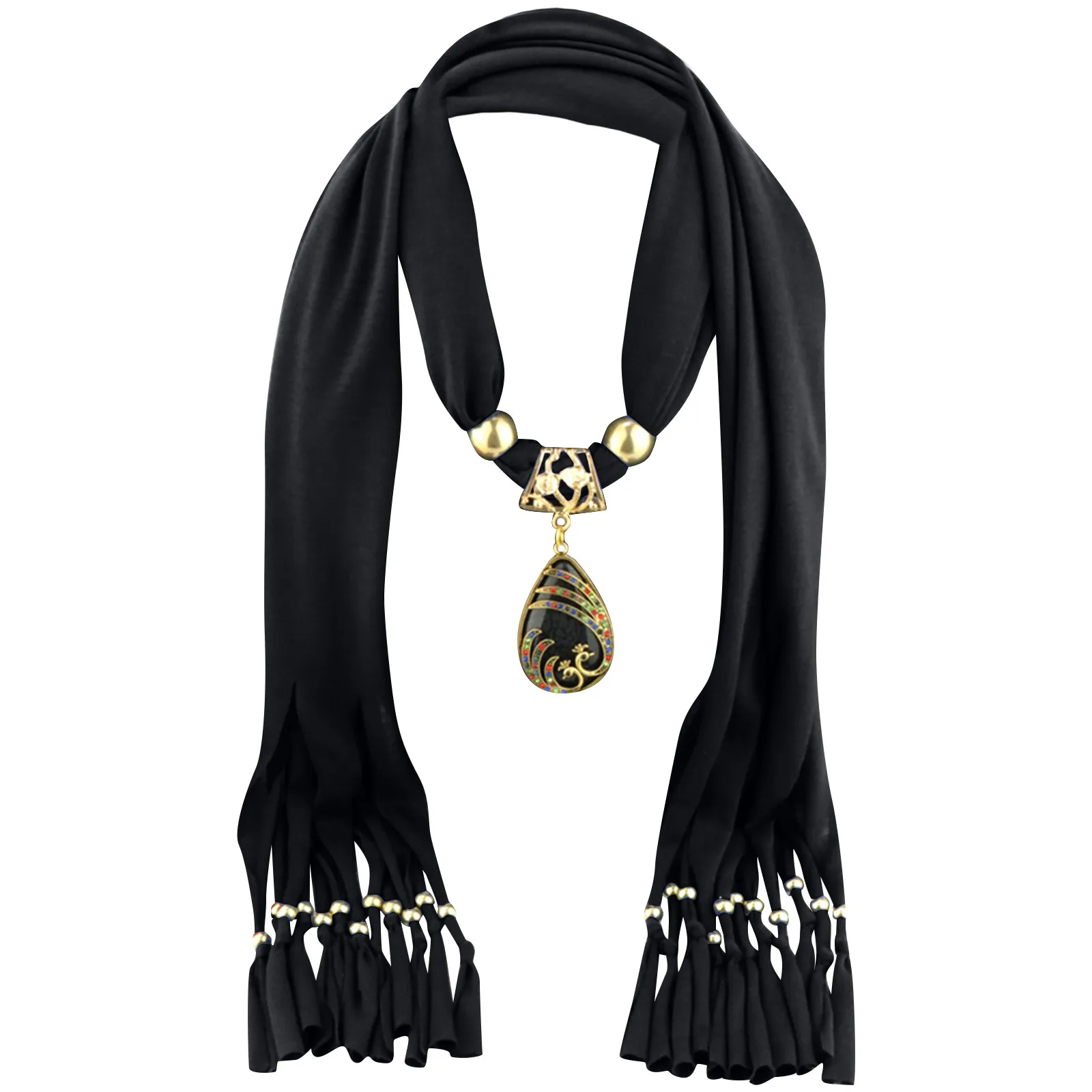 Fashion ethnic style polyester solid color collar tassel gorgeous beads pendant necklace accessories scarf women shawl scarf