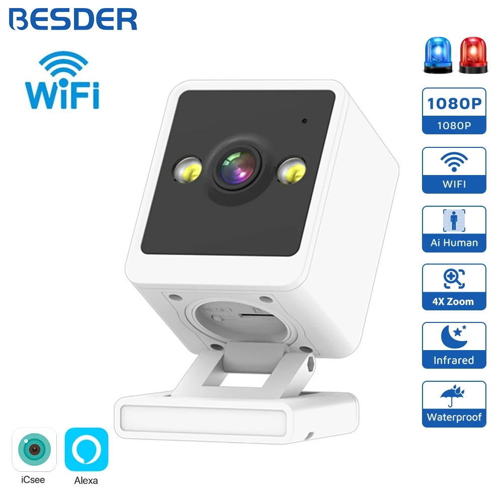 BESDER Wifi Camera IP 1080P Indoor Baby Monitor Color Night Vision Human Detect 2MP CCTV Wireless Surveillance Camera iCSee App