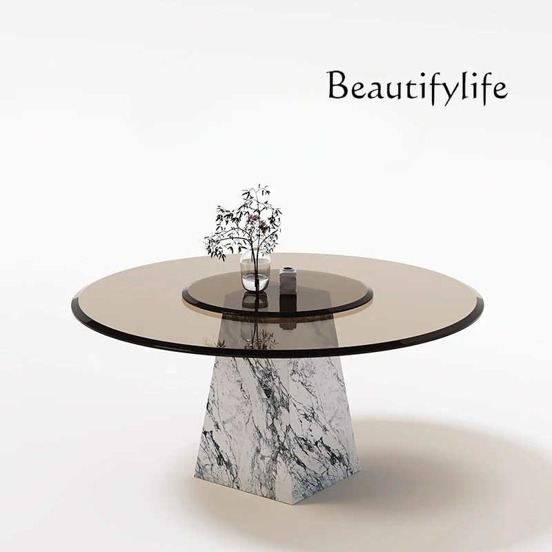 

Natural marble dining table round tempered glass minimalist dining table and chair combination round dining table for 6 people